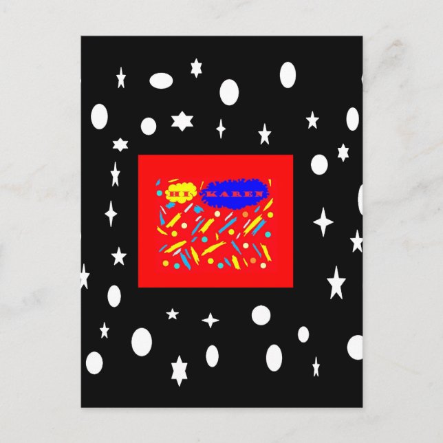 CARTE POSTALE CRÉÉ POUR KAREN ROUGE ET NOIR BLANC NOMMÉ (Devant)