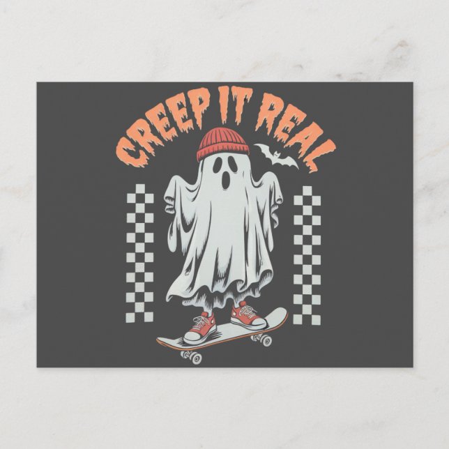 Carte Postale Creep It Real Retro Halloween patinage fantôme (Devant)