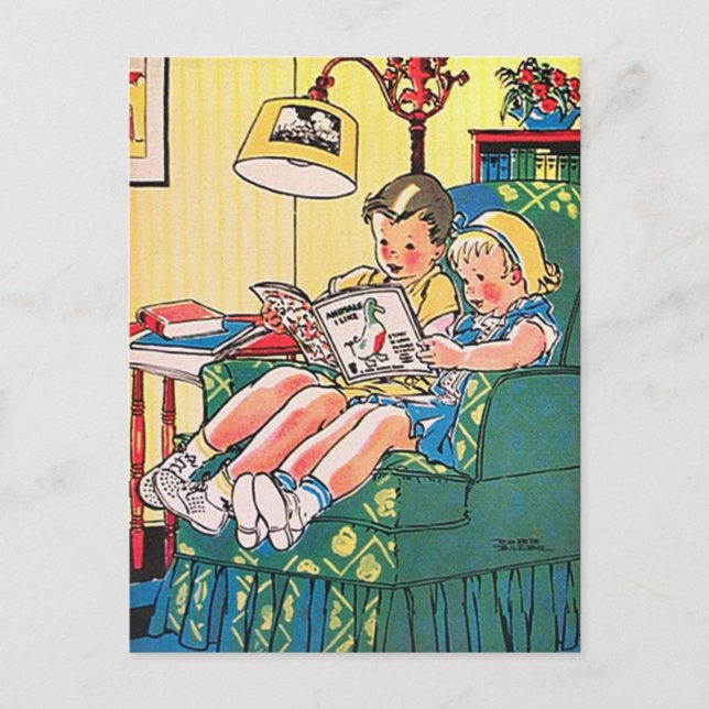 Carte Postale Creepy Vintage Kids Reading Book (Devant)