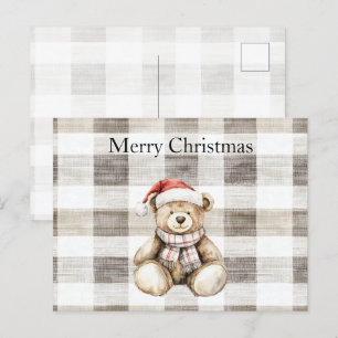 Carte Postale Crème biologique Tan Christmas Teddy Bear Santa Ha