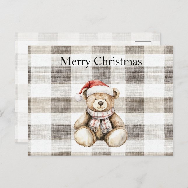 Carte Postale Crème biologique Tan Christmas Teddy Bear Santa Ha (Devant / Derrière)