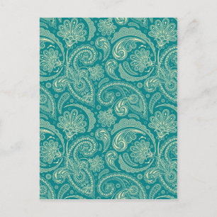 Carte Postale Crème Bleu Vert Et Beige Vintage Paisley