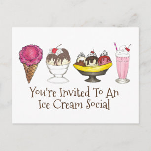 Carte Postale Crème de glace Social Sundae Cone Party Invitation