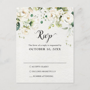 Carte Postale Crème d'ivoire blanc Rose mariage botanique RSVP