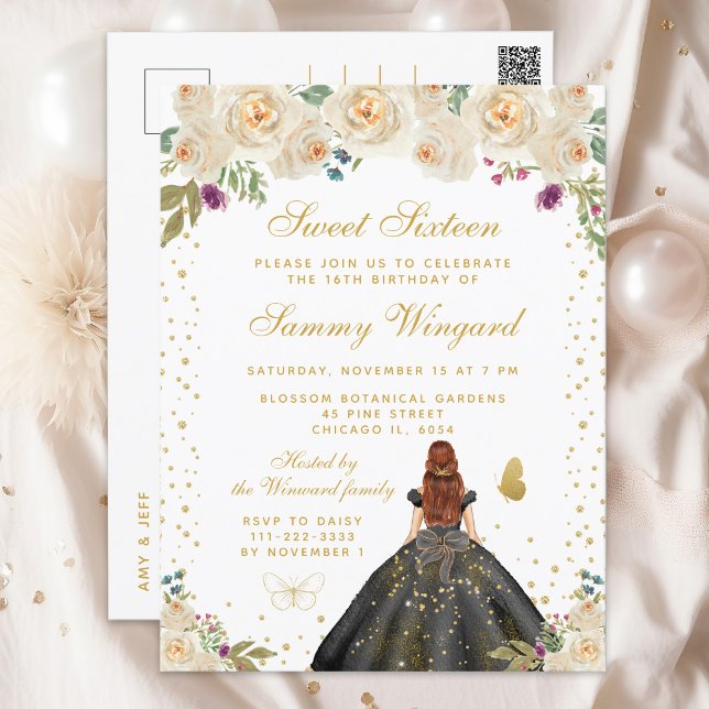 Carte Postale Crème Floral Cheveux Bruns Princesse Sweet Seize A (Créateur téléchargé)