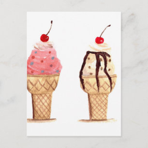 Carte Postale Crème glacée aquarelle Dessert Sweet