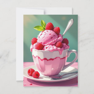 Carte Postale Crème glacée framboise dans une coupe de café rose