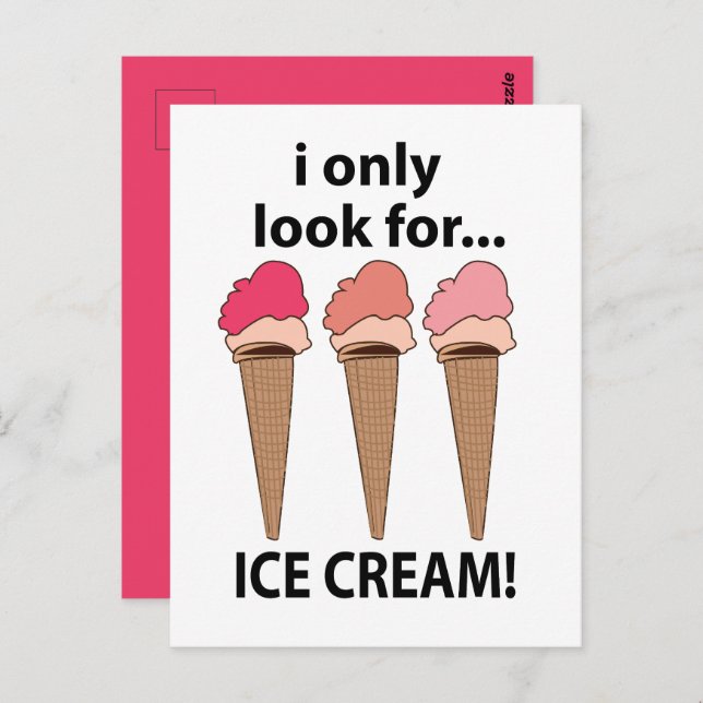 Carte Postale Crème Glacée Je ne cherche que de la crème glacée (Devant / Derrière)