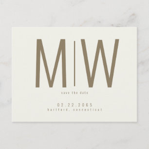 Carte Postale Crème Lg. Monogramme mariage Enregistrer la date