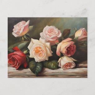 Carte Postale Crème, Rose, Roses Rouges Encore Vie