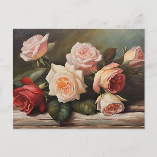 Carte Postale Crème, Rose, Roses Rouges Encore Vie (Devant)