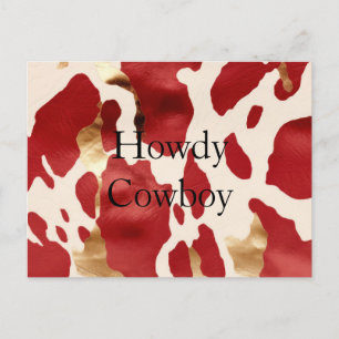 Carte Postale Crème Rouge Or Occidental Cowhide Howdy