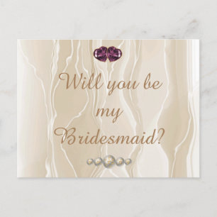 Carte Postale Crème Soie & Gemmes de coeur Bridesmaid