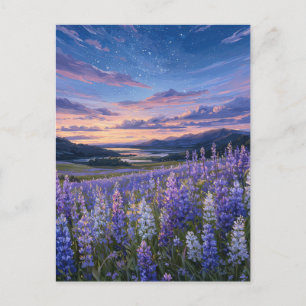 Carte Postale Crépuscule étoilé sur la vallée du lupin pourpre