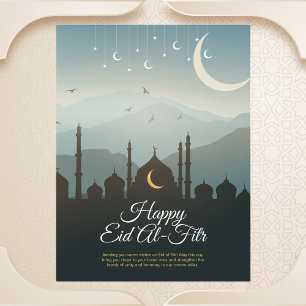 Carte Postale Crescent Moon et Mosquée Eid al-Fitr