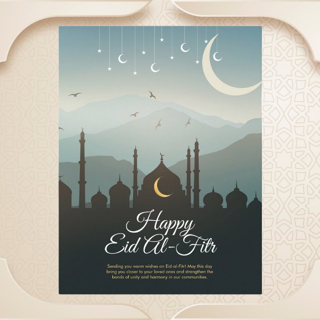 Carte Postale Crescent Moon et Mosquée Eid al-Fitr (Créateur téléchargé)