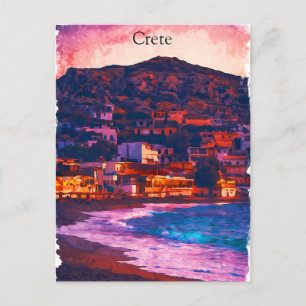 Carte Postale Crète Grèce île grecque aquarelle peinture