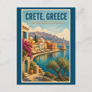Carte Postale Crète Grèce Illustration Voyage Art Vintage