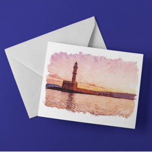 Carte Postale Crète Grèce Peinture à l'huile Coucher de soleil A