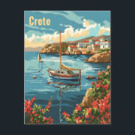 Carte Postale Crète Grèce Vintage<br><div class="desc">Une représentation vibrante et nostalgique de la Crète, la plus grande île de Grèce, connue pour sa riche histoire et ses paysages variés. L'architecture de l'île capture le littoral époustouflant de l'île avec ses eaux cristallines, ses montagnes escarpées et ses charmants villages comme la Canée et Rethymnon. Rendu dans un...</div>