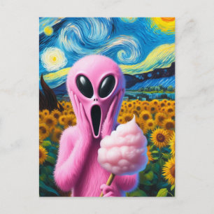 Carte Postale Criant Alien rose avec Cotton Candy Sunflowers