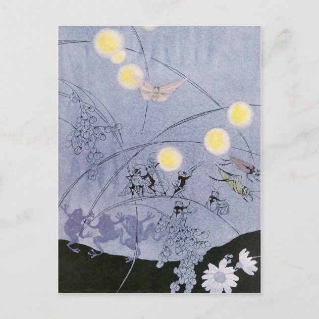 Carte Postale Cricket et grenouilles font de la musique nocturne (Devant)