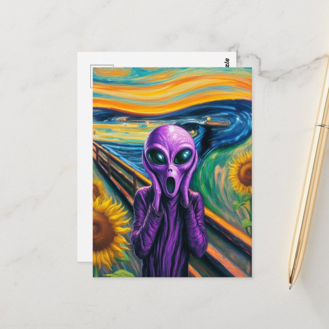 Carte Postale Crier Purple Alien Fine Art Parodie (Devant/Arrière en situation)