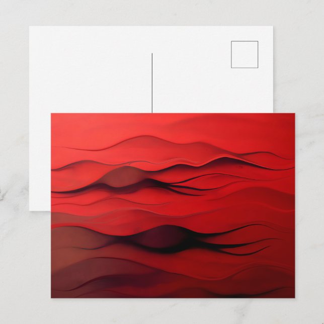 Carte Postale Crimson Flow – Abstract Red Waves of Motion (Devant / Derrière)