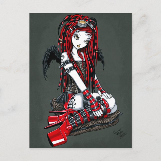 Carte postale "Crimson" Red Tattoo Cyber Goth Ange (Devant)
