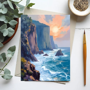 Carte Postale Crique Côtière Peinture Aquarelle de l'Océan Côt