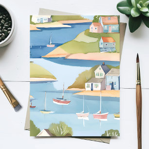Carte Postale Crique de bateaux Peinture aquarelle moderne