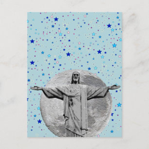 Carte Postale Cristo Redentor, lune et étoiles bleues