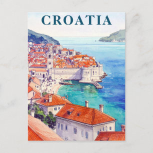 Carte Postale Croatie Aquarelle Vintage Côte de la mer Adriatiqu