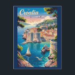 Carte Postale Croatie Dubrovnik Illustration Voyage Art Vintage<br><div class="desc">Croatie dans un style vectoriel. De la ville fortifiée de Dubrovnik et des chutes des lacs Plitvice à l'île qui longe la côte dalmate,  la Croatie offre un mélange parfait d'histoire,  d'aventure et de beauté balnéaire.</div>