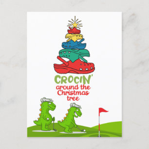 Carte Postale Crocin autour de l'arbre de Noël Crocodile golfer
