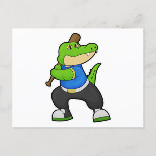 Carte Postale Crocodile au baseball avec batte de baseball
