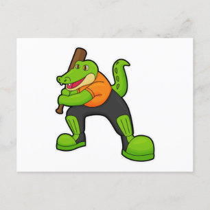 Carte Postale Crocodile au cricket avec batte de cricket