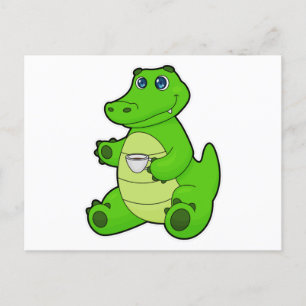 Carte Postale Crocodile avec tasse de café