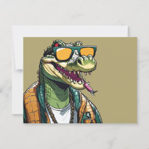 Carte Postale crocodile cool avec lunettes de soleil