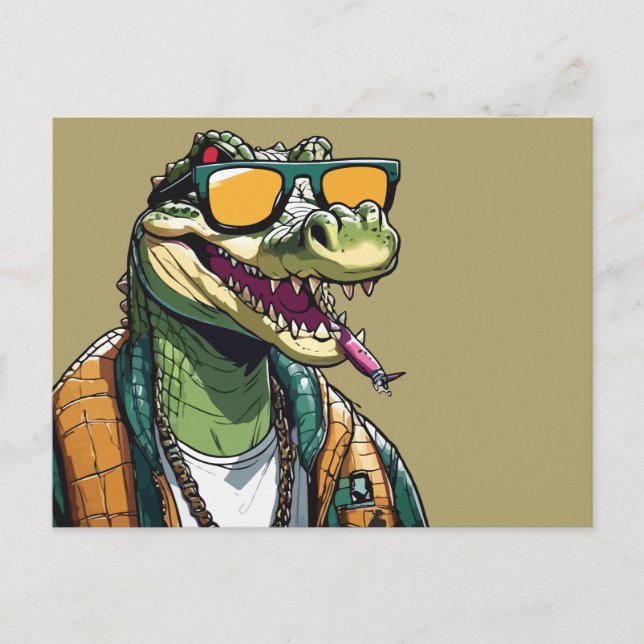 Carte Postale crocodile cool avec lunettes de soleil (Devant)