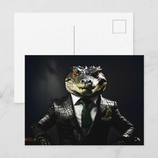 Carte Postale Crocodile en combinaison (Devant / Derrière)