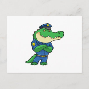 Carte Postale Crocodile en policier avec uniforme de police