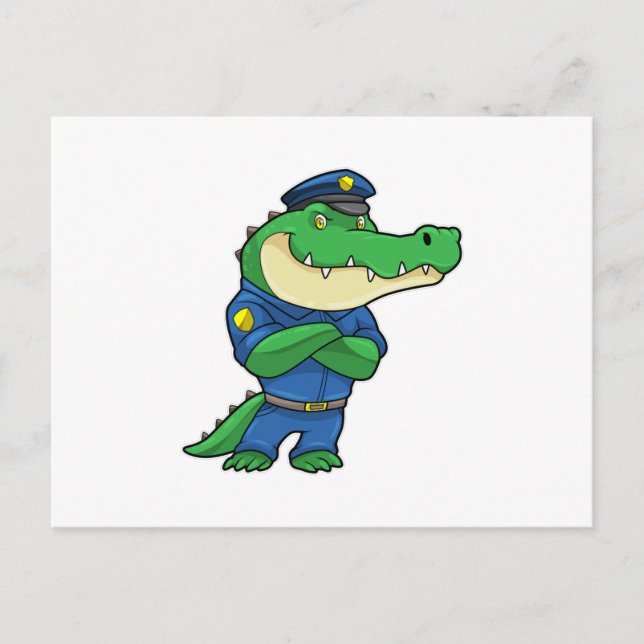 Carte Postale Crocodile en policier avec uniforme de police (Devant)