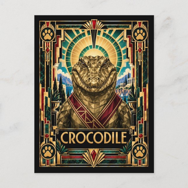 Carte Postale Crocodile, faune Art déco (Devant)