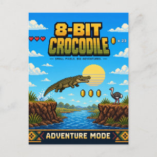 Carte Postale Crocodile, Rétro Pixel Art 8 Bits