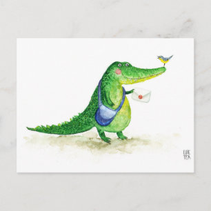 Carte postale crocodile vert mignon