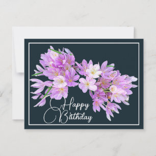 Carte Postale Crocus rose/violet Fond gris Joyeux Anniversaire