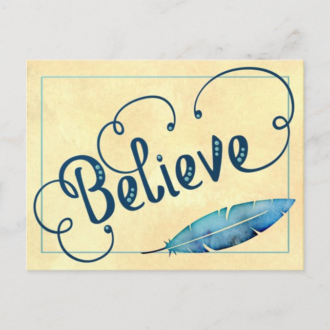 Carte Postale CROIRE Typographie Turquoise bleu jaune Aquarelle (Devant)