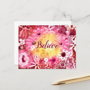 Carte Postale Croire Whimsical Floral rose Fleurs Rouges Jaune