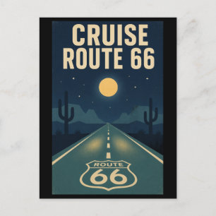 Carte Postale Croisière nocturne sur la route 66 vintage au mili